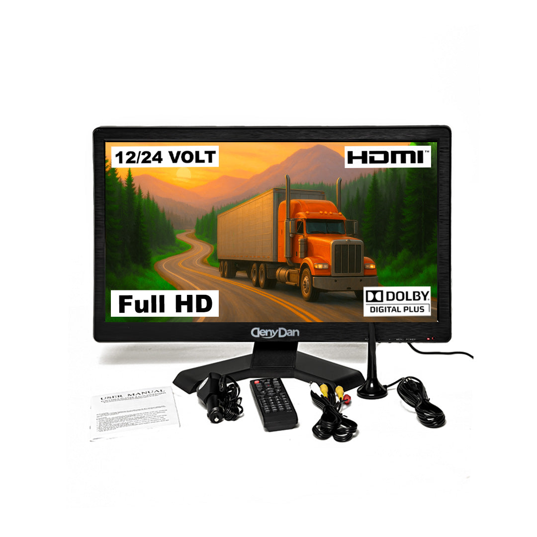 DenyDan 22″ Portable TV 12/24/110V Perfect for Car/RV & Camper— 1080p, HDMI/USB/SD/AV, Antenna