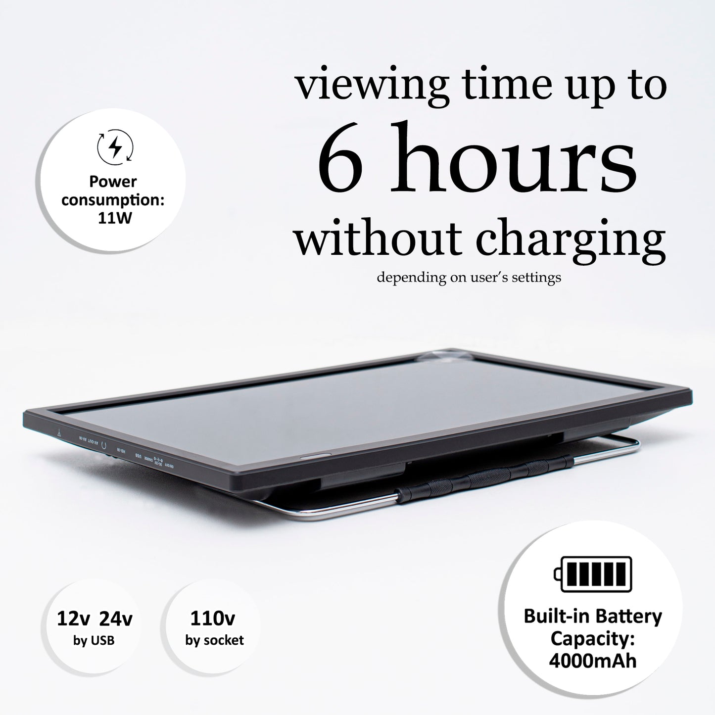DenyDan 16″ Portable TV 12/24/110V for Car/RV & Camping — 1080p, 6-Hours Battery, HDMI/USB/SD/AV, Antenna