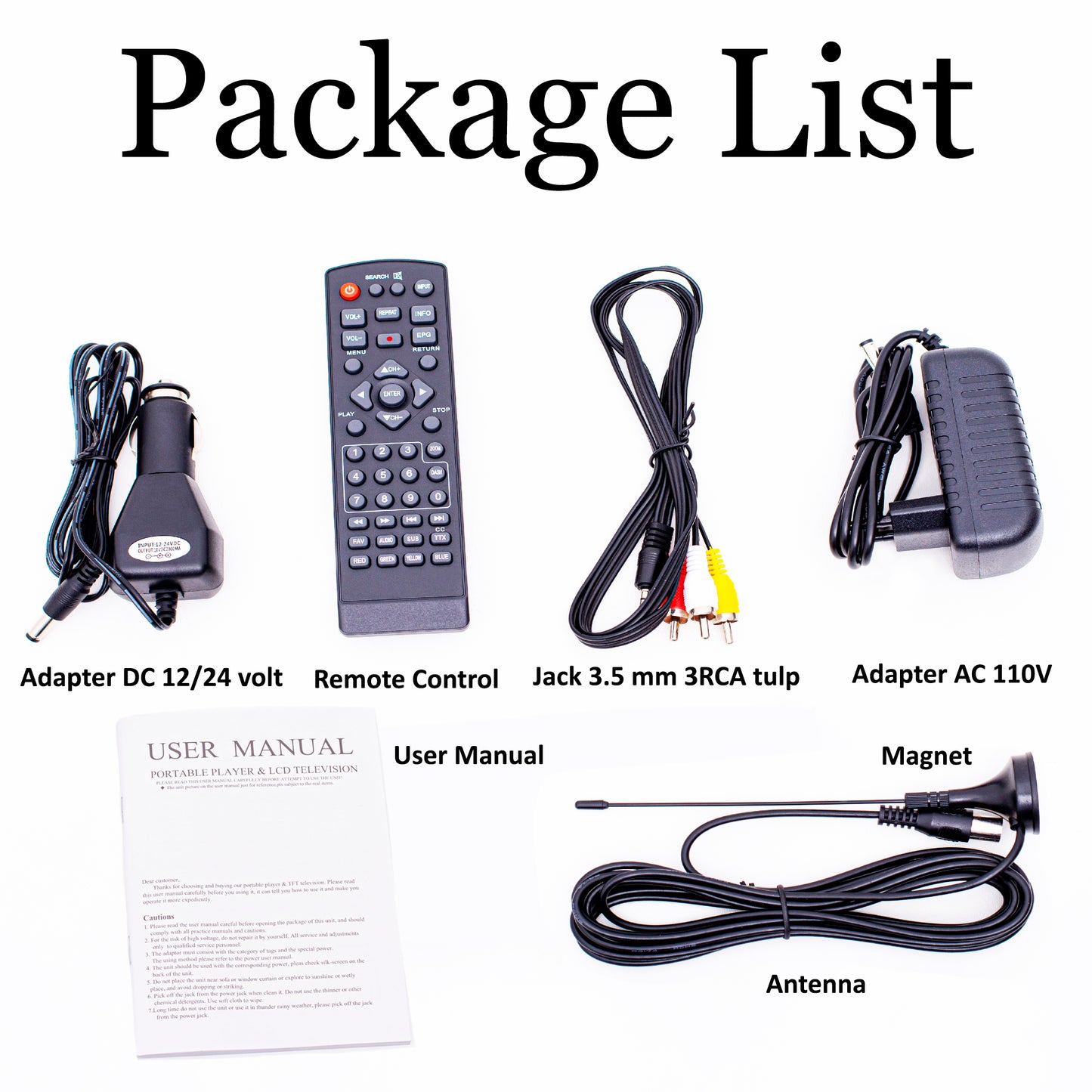 DenyDan 16″ Portable TV 12/24/110V for Car/RV & Camping — 1080p, 6-Hours Battery, HDMI/USB/SD/AV, Antenna
