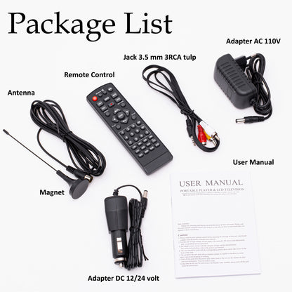 DenyDan 10″ Portable TV 12/24/110V Perfect for Car/RV & Camper— 1080p, 6-Hours Battery, HDMI/USB/SD/AV, Antenna